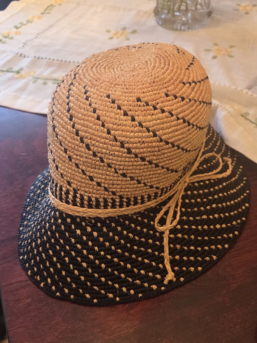 John Callanan Raffia Permanent Vacation  Sun Hat - Two-Tone Navy Blueand Natural
